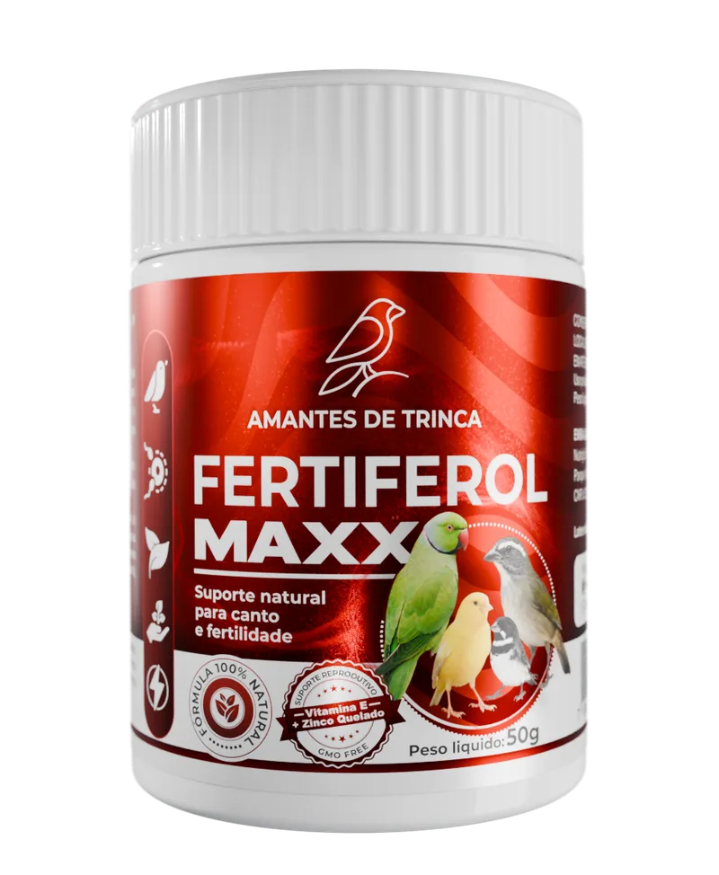 Embalagem do Fertiferol Maxx, suplemento natural para canto e fertilidade, pote de 50g